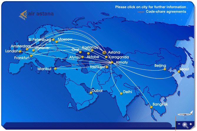 Air Astana Flight Routes Map