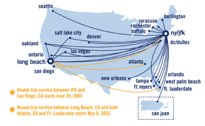 JetBlue Airways Flight Routes Map