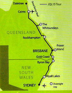 Sydney To Cairns Tour Package Map 