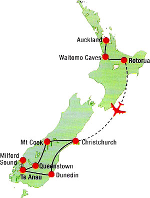 New Zealand Highlights Tour Package Map