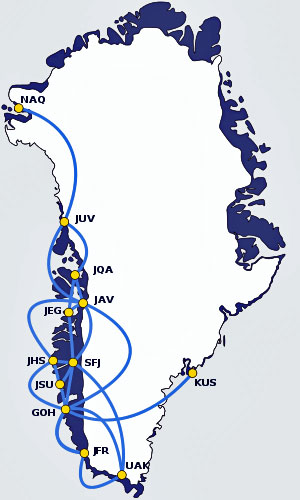 Air Greenland Domestic Flight Route Map