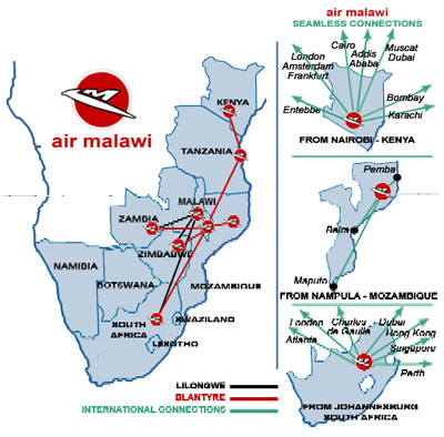 Air Malawi Flight Route Map