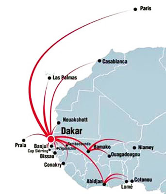Air Senegal Flight Route Map