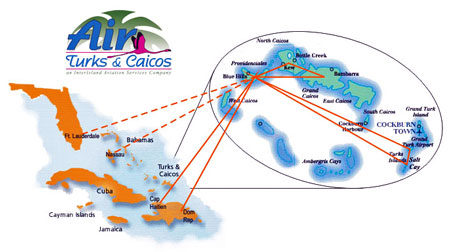 Air Turks & Caicos Flight Route Map