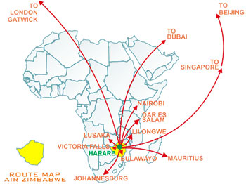 Air Zimbabwe Flight Route Map