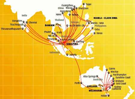 Tiger Airways Flight Route Map