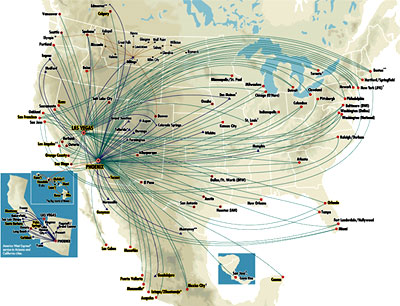 America West Airlines Flight Route Map