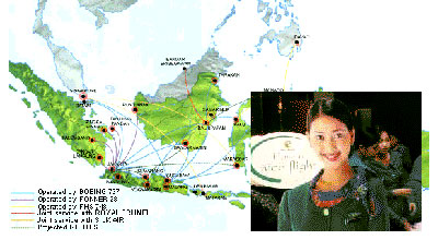 Bouraq Indonesia Airlines Stewardess and Route Map