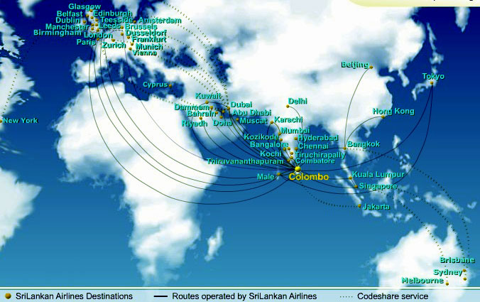 SriLankan Flight Routes Map