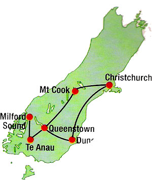 New Zealand South Island Map Route