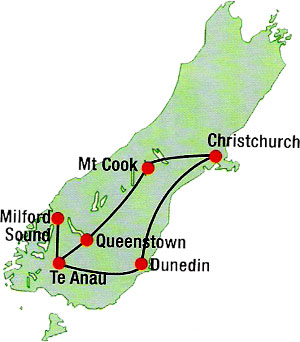 Southern Fiords New Zealand - Package Route Map